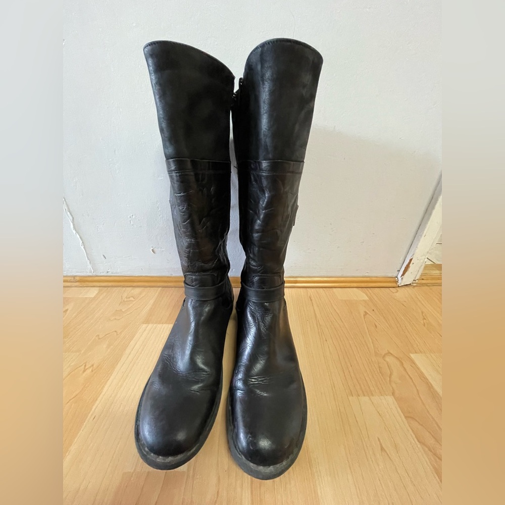 Womens DORKING Black Leather Buckle Boots with lace-up Size 38